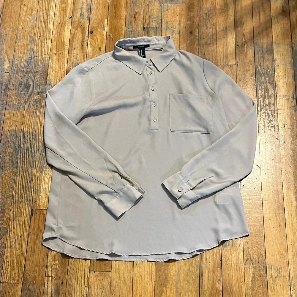 Women’s Light Gray Long-Sleeve Polo Shirt lightweight - Picture 1 of 4